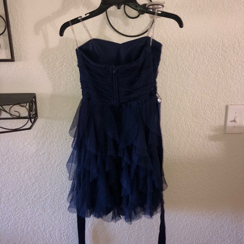 Short Ruffle Navy Blue Prom Dress - Picture 2 of 3